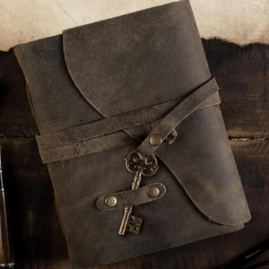 Antique Leather Journal with Key and Deckle Edge Paper